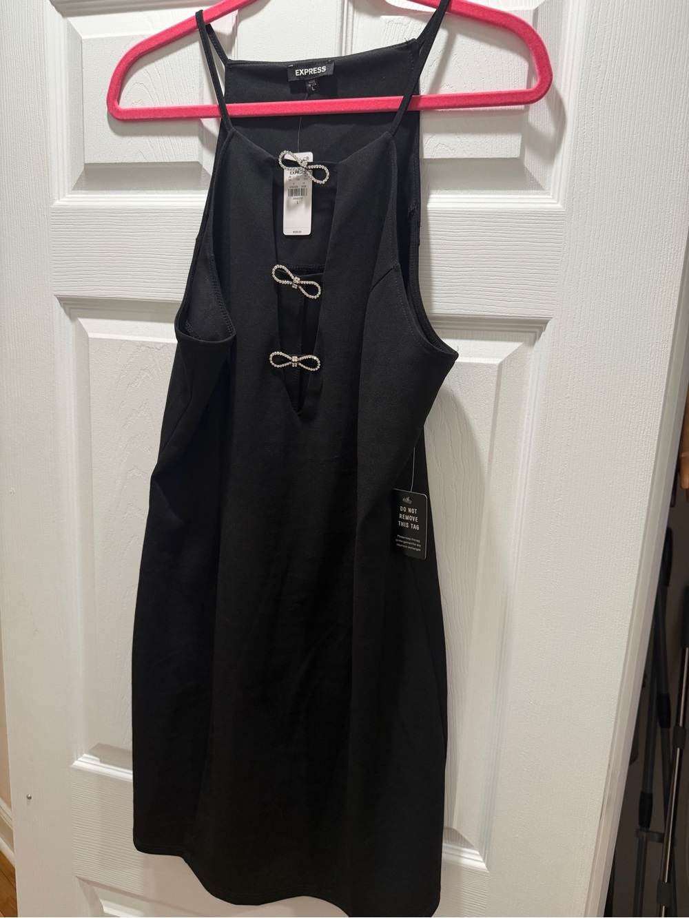 Express Black Halter Mini Dress with Bow Accent
